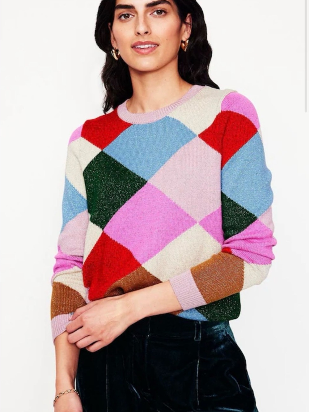 Boden Metallic Sparkly Argyle Jumper NWT Small